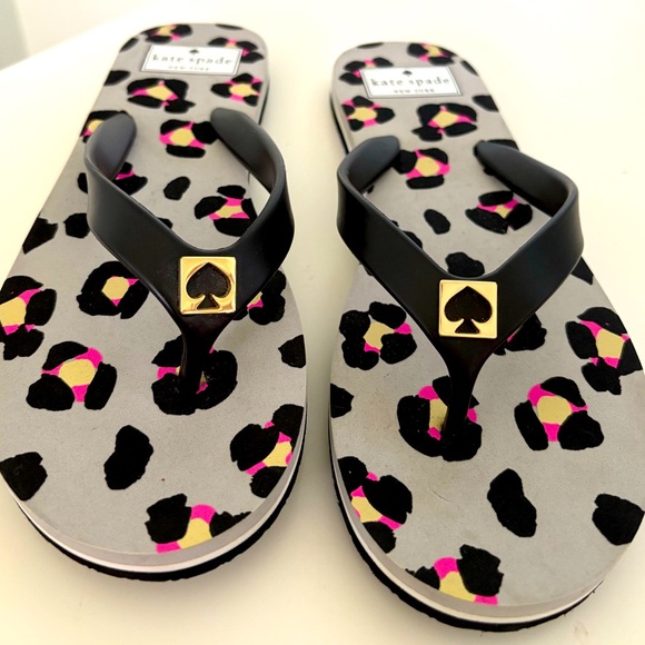 KATE SPADE Logo Black and Gold Leopard flip flops (7/8) - Picture 3 of 6